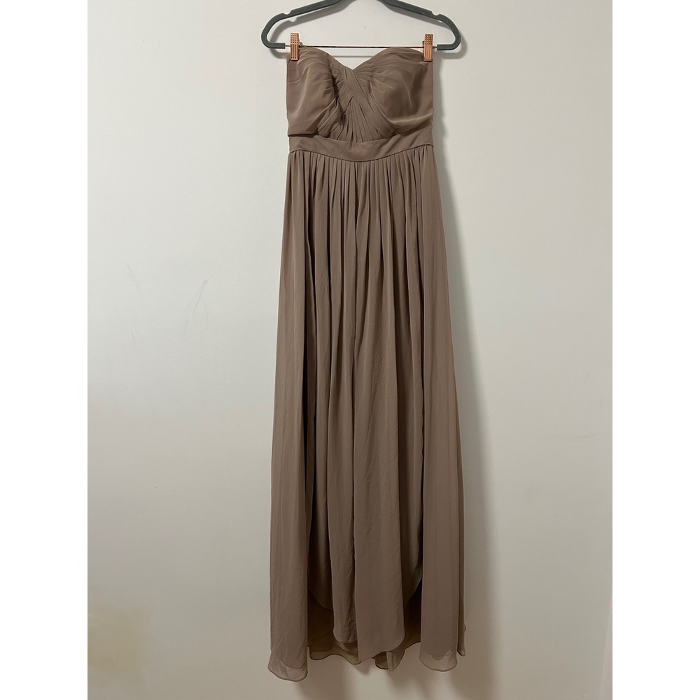 Jenny Yoo‎ Collection Strapless Chiffon Maxi Dress Taupe Brown Pleated Gown 4